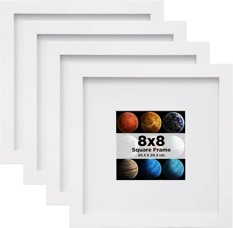 EGOFINE 8x8 Frame Set of 4 Solid Wood with Acrylic Glass 4x4 Mat or 20x20cm