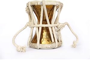 DeKulture Handheld Brass Damroo (Mini) Traditional Indian Folk Musical Percussion Instruments Handmade Drum Damru 3x4 (DH) In