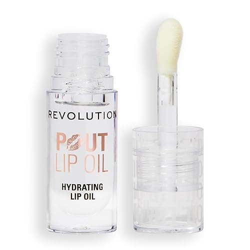 Revolution, Pout Lip Oil, Nourishing Tinted Lip Oil, High Shine, Non-Sticky Finish, Vegan & Cruelty-Free, Lychee Clear, 4ml