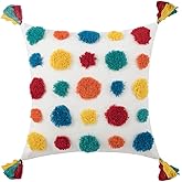 Colorful Throw Pillows Boho Throw Pillows Covers 18x18 Inch - Hand Tufted Cotton with Playful Tassels | Boho Multicolor Polka Dots Pattern| Vibrant Nursery Kids Room Decor Pack of 1,18" x 18" D