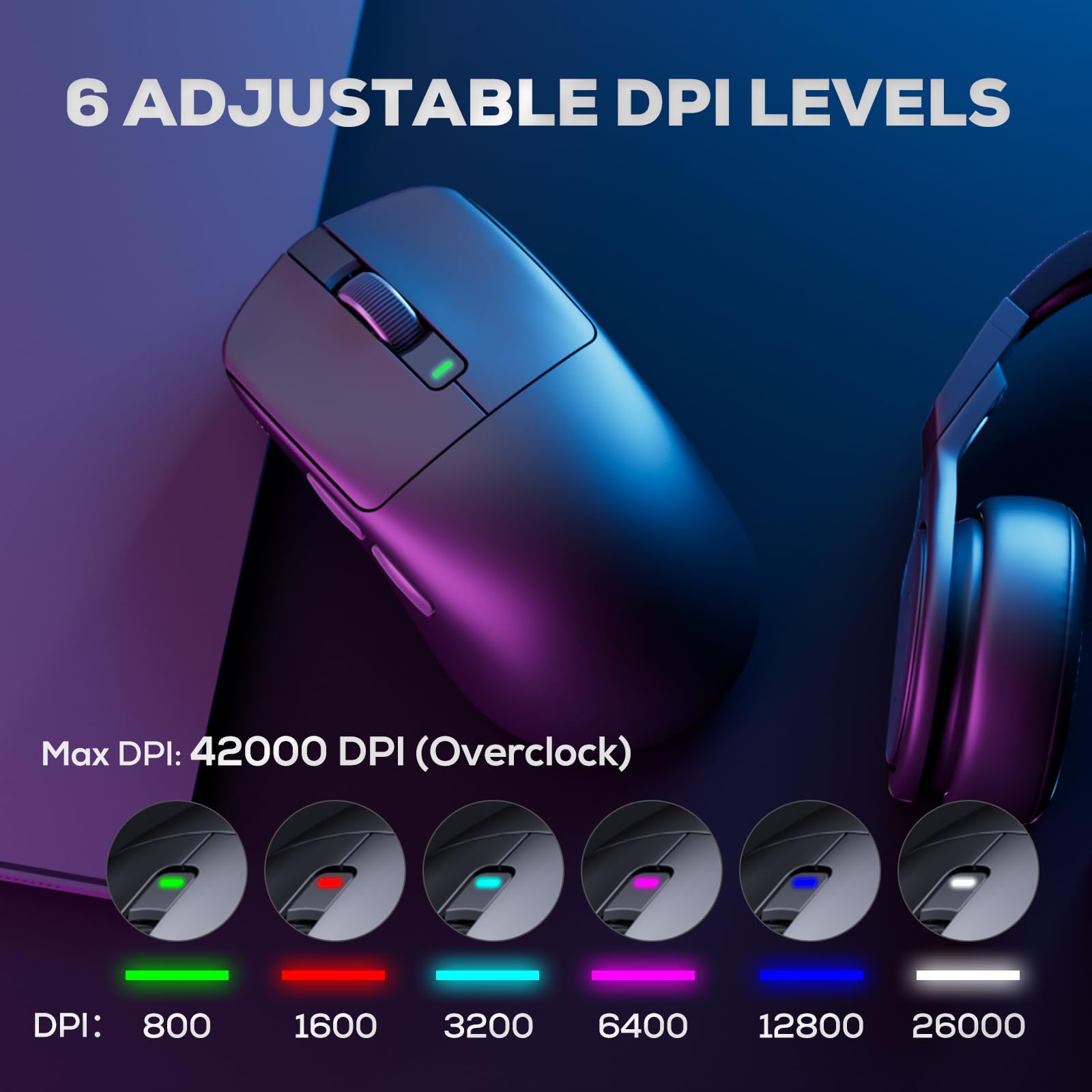RK ROYAL KLUDGE RK M3 Wireless Gaming Mouse with 42K DPI, 47g Lightweight Computer Mouse with Dual 8K Polling Optical Sensor, Bluetooth/2.4G/USB-C Wired PC Game Mice with 5 Programmable Buttons, Black