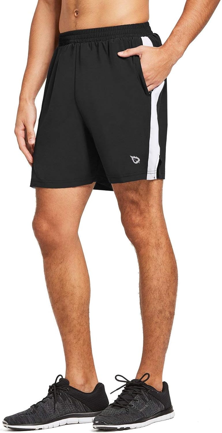 BALEAF Men's 5 Inches Running Athletic Shorts Zipper Pockets for
