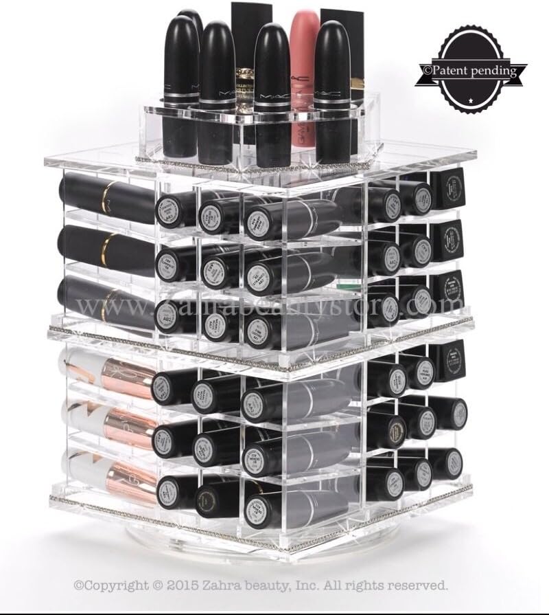 Zahra Beauty Spinning Lipstick Tower- Vitreous - The Best Lipstick Holder- Holds 81 Lipsticks (Without Bling) by zahra beauty