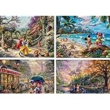 Ceaco Thomas Kinkade The Disney Collection 4 in 1 Multipack Snow White, Mickey & Minnie Mouse, & Pocahontas Jigsaw Puzzles, (