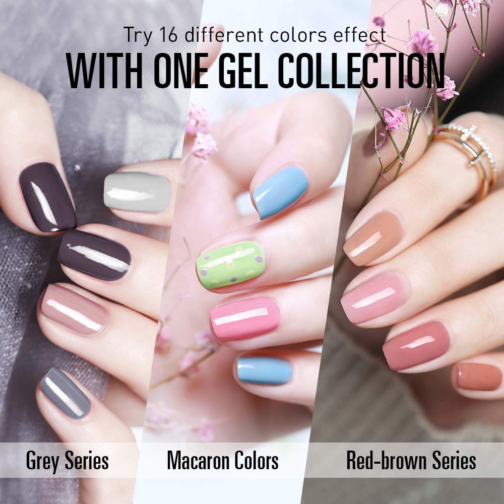 Modelones Gel Nail Polish Set,Autumn Nude Pastel Grey Red Blue Pink Gel Polish,10ml Gel Top and Base Coat,16 Colors 6ml Nail Gel Polish,Soak Off Gel Polish Kit for Starters,Home Use Manicure Kit: Beauty