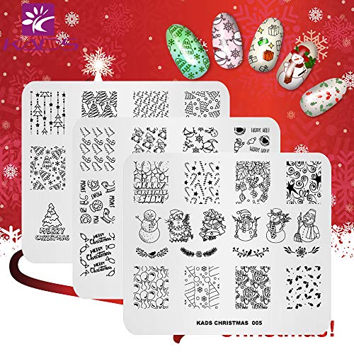 KADS 3pcs Christmas Nail Stamping Plate Template Image Design Plates for Nail Art Decoration and DIY Nail Art