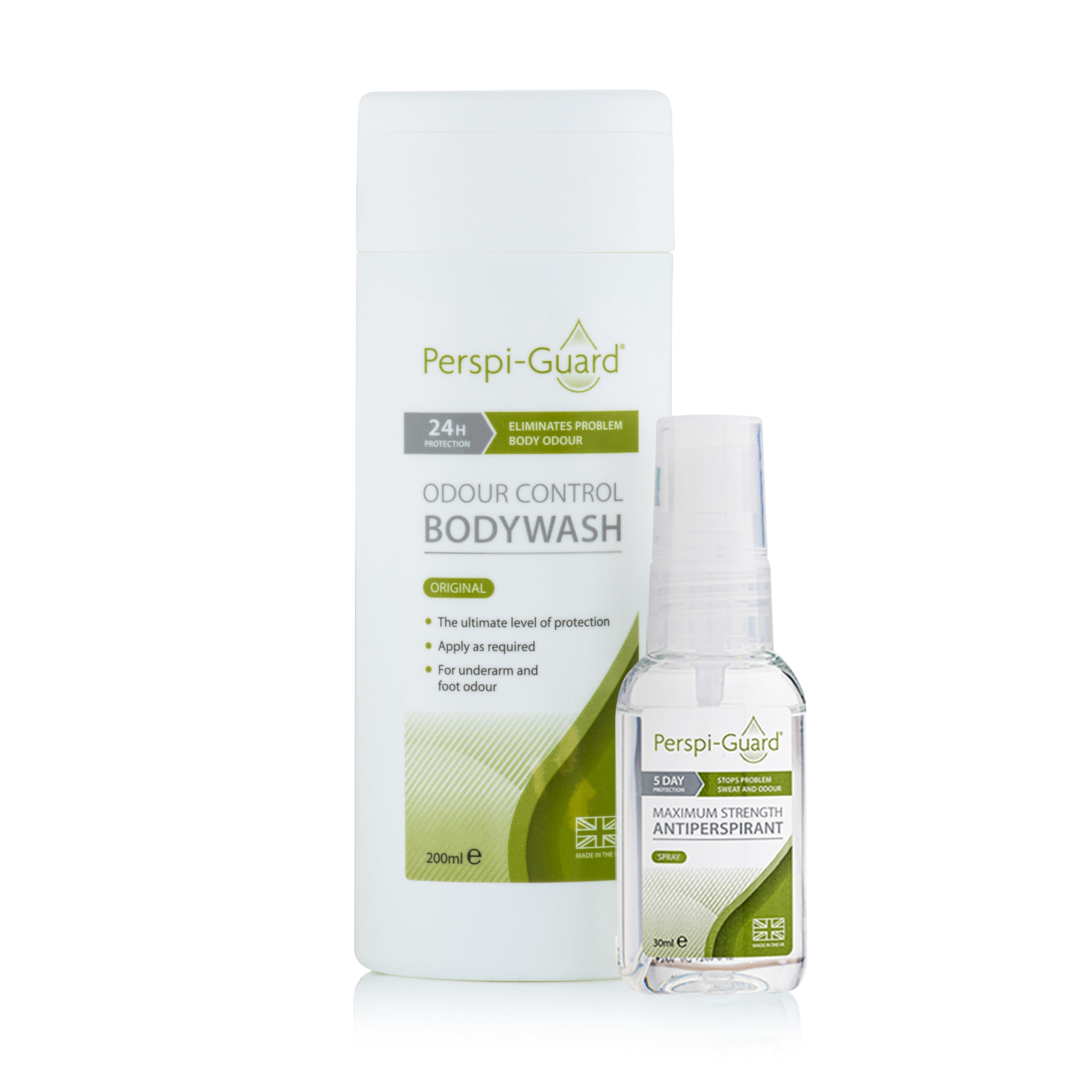 Perspi-Guard Sweat Defence, Antibacterial Body Wash & Strong Antiperspirant, Deodorant for Men and Women to Stop Sweat & Odour 200ml 30ml