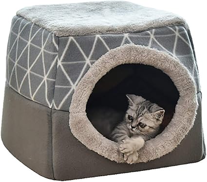 Yunnasi Niche Chat Panier Chat Niche Pour Chien Chat Avec Coussin Amovible Panier Pour Chat Niche à Chat Nid De Chat 38x38x34cm Gris