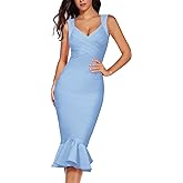 Shoulder Strap Sleeveless Fishtail Midi Bandage Dress for Women Bodycon Club Party Evening Dresses