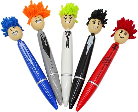 Amazon Funny Live 5個セット かわいい人形の頭のボールペン ユニークなヘアスタイルペン 格納式ローラーボールペン 漫画の人形 ボールペン ギフトペン 0 5mm ブルーインク 5種類の人形セット ペン 文房具 オフィス用品