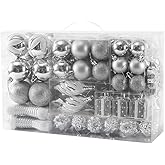 Sattiyrch 76ct Christmas Tree Ornaments Set,Silver Shatterproof Christmas Balls Decorations,Xmas Decorative Hanging Ornaments(Silver)