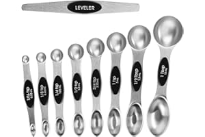 Magnetic Measuring Spoons, 9 Pcs Stainless Steel Measuring Spoons Set Fits in Most Spice Jars for Cooking, Baking