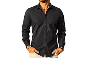 PJ PAUL JONES Men's Dress Shirt Black Long Sleeves Casual Business Buttons Down Shirts