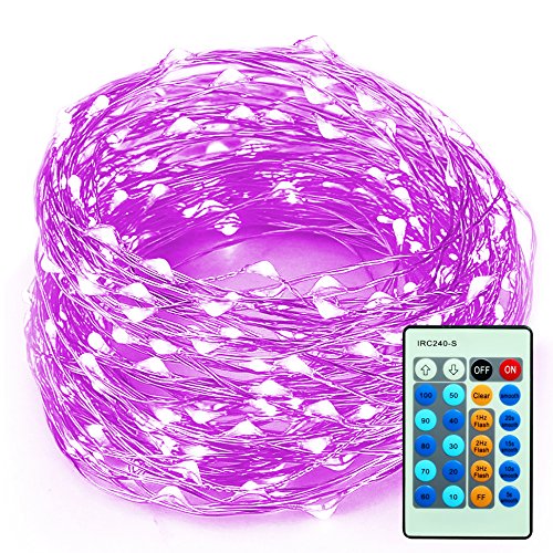 xtf2015 Outdoor LED Lights Flexible Dimmable Copper Wire Lights 33ft/10m 100LEDs Waterproof Starry Lights with Remote Control for Garden, Room, Wedding and Party, Purple