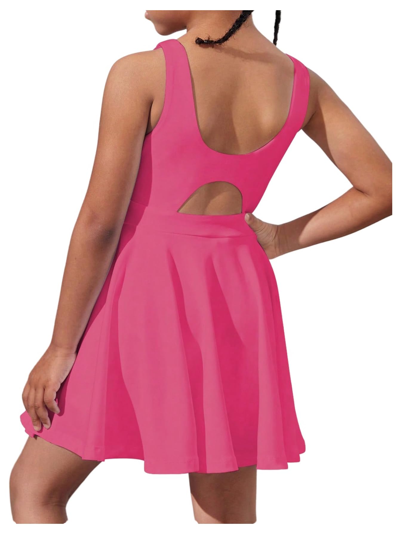 Photo 1 of WDIRARA Girl's Tennis Dress Sleeveless Crisscross Back Athletic Workout Tank Dresses Hot Pink 6 Years