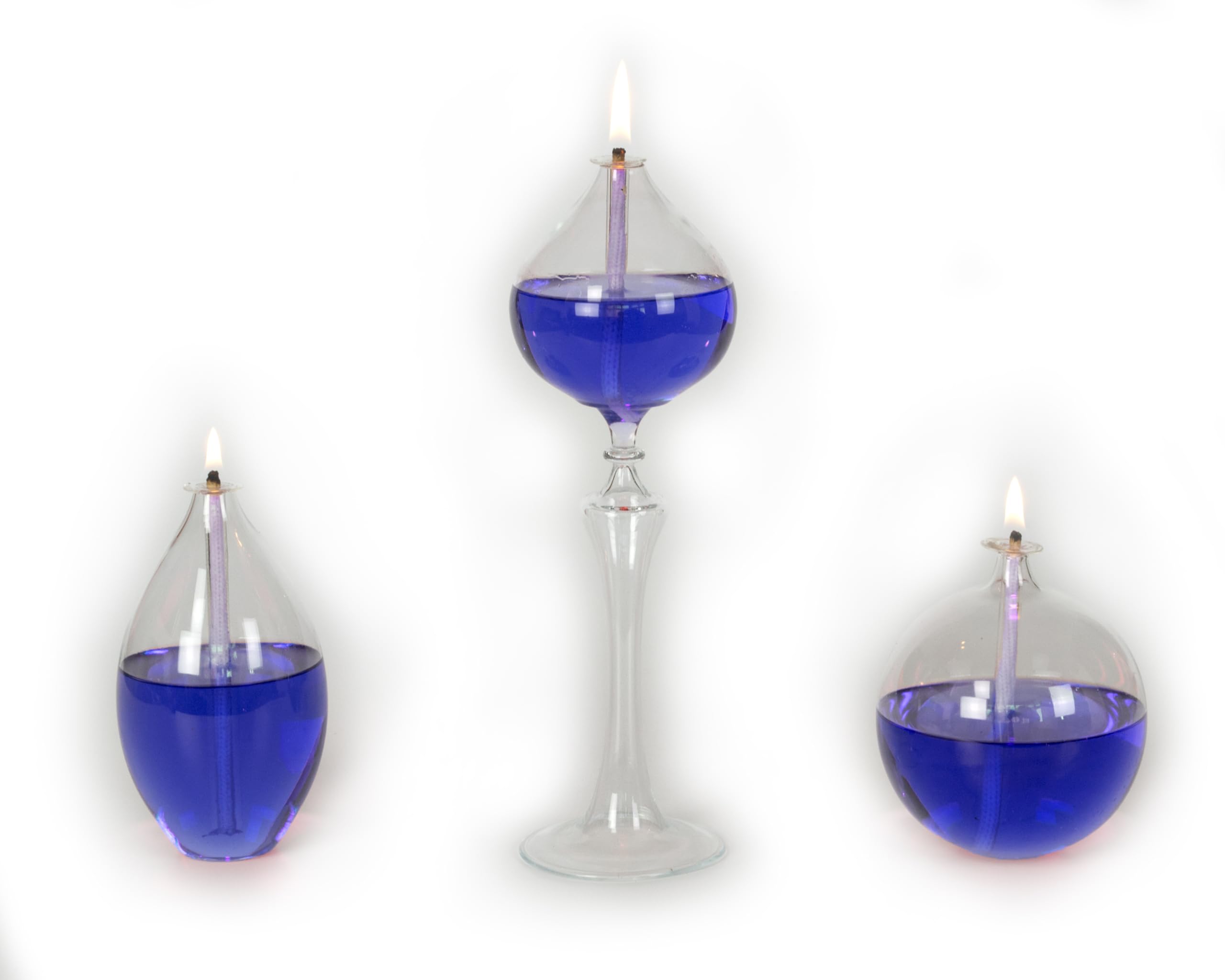 Handmade Glass Oil Lamps, Fame Set Transparent (Blue)