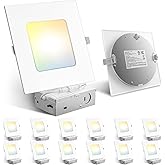 Amico 12 Pack 6 Inch Ultra-Thin LED Square Recessed Light with Junction Box, 5CCT 2700K/3000K/3500K/4000K/5000K Selectable, 1050LM Brightness, Dimmable Canless Wafer Downlight, 12W, ETL&FCC