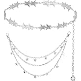 DRABPOI Silver Star Chain Belt Star Pants Chain Western Metal Belt for Women Punk Chain Belts for Dresses Jeans Waist Chain Belts Y2k