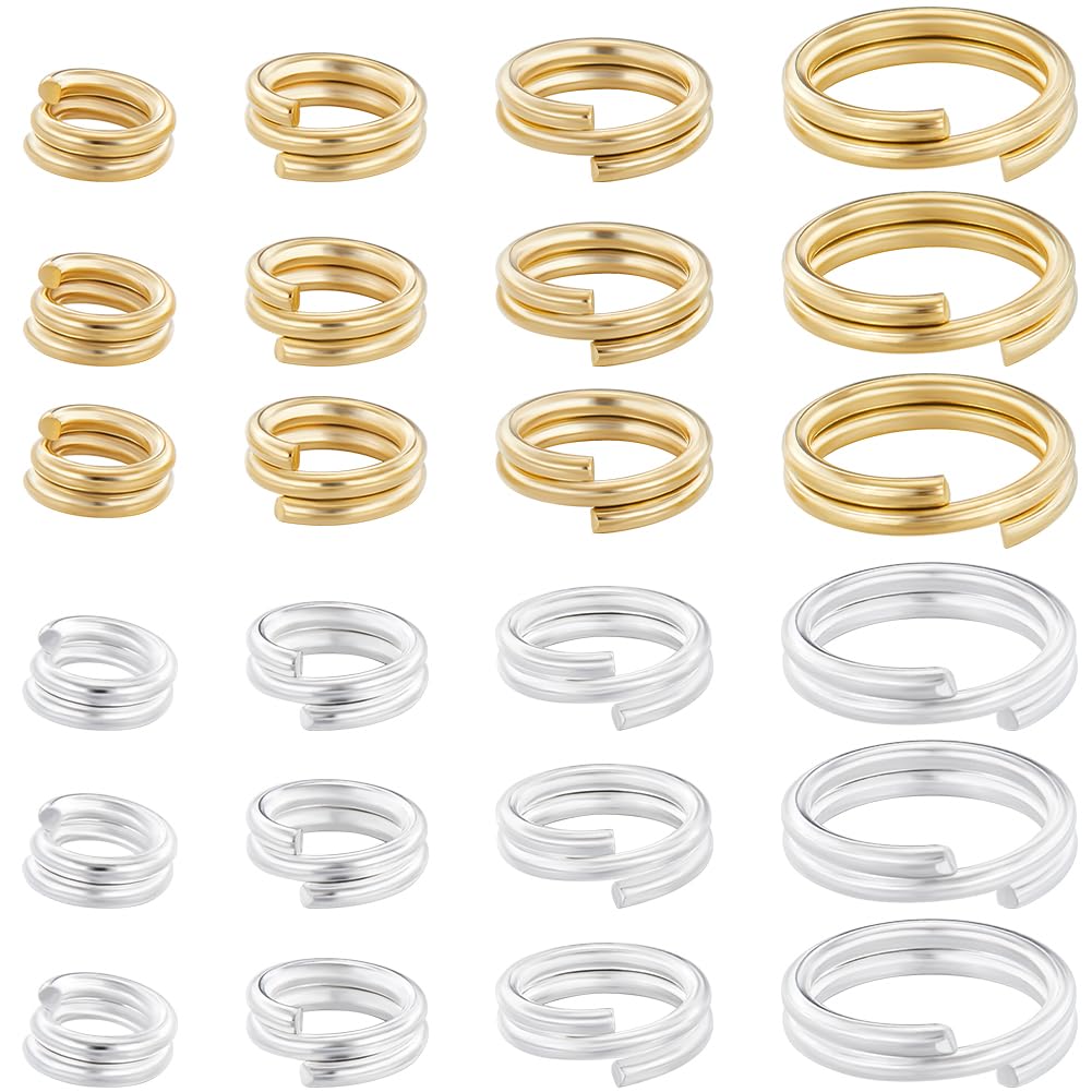 Beebeecraft 80Pcs 4/5/6/8mm Double Loops Jump Rings 24K Gold Plated & 925 Sterling Silver Plated Split Rings with Storage Box for Making Necklaces Bracelets DIY Crafts