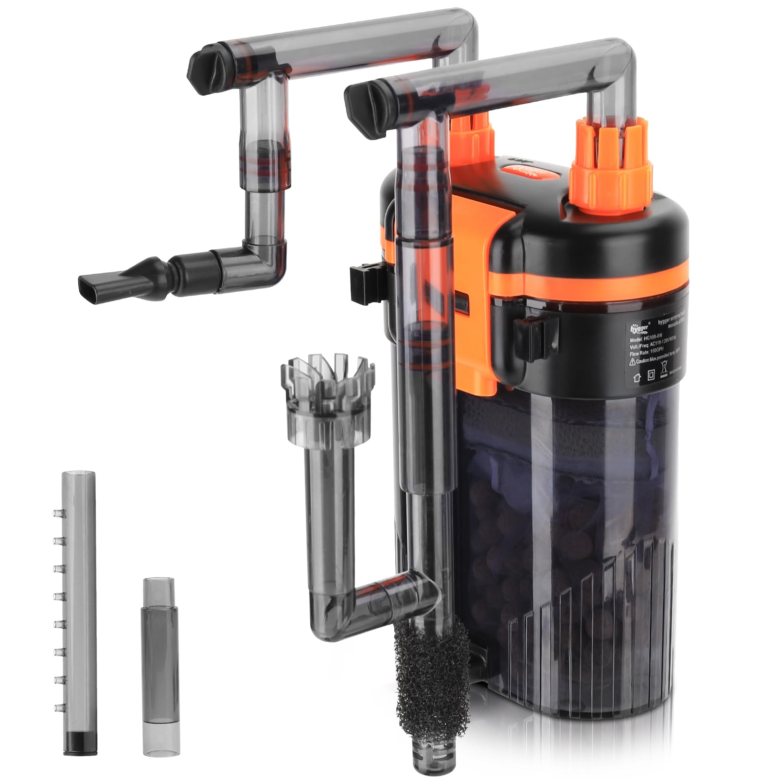 Photo 1 of hygger External Hang-On-Back Canister Aquarium Filter,Quiet Fish Tank Filter with 3-Stage Filtration,Anti-Dry Burn Motor,Adjustable Flow,Oil Skimmer,Duckbill Nozzle,Shower Spray Bar (5W,?10 gal)
