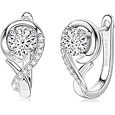 Moissanite Hoop Earrings for Women, Lab Imitation Diamond Huggie Earrings, 18K White Gold Plated D Color Round Cut 925 Sterling Silver Earrings, GRA Certified