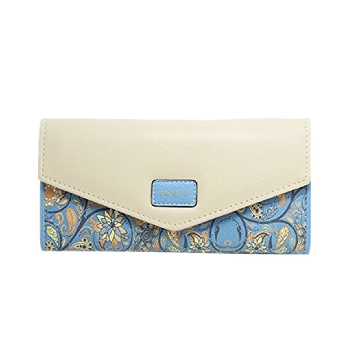 DWE Women Leather Wallet,Fashion Long Envelope Coin Purse ID Card Holder Handbag for Ladies Girls (Blue)