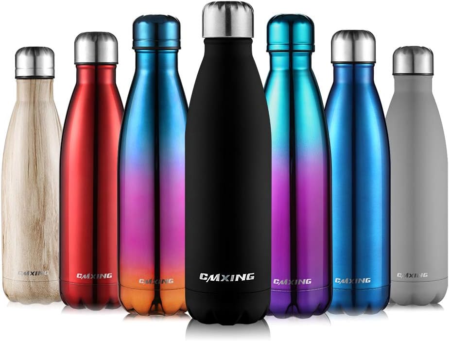CMXING Stainless Steel Vacuum Insulated Water Bottle Reusable Double Walled Drinks Bottle Flask Standard Mouth-12 Hours Hot & 24 Hours Cold - 500ml & 750ml-Non-Toxic BPA Free