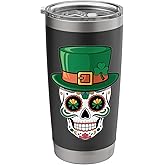 Sugar Skull With Shamrock Hat Festive Cheer St.Patrick's Day Stainless Steel Insulated Tumbler