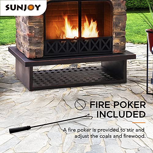 Sunjoy Outdoor Fireplace, Heavy Duty Patio Wood Burning Fireplace with Steel Chimney, Mesh Spark