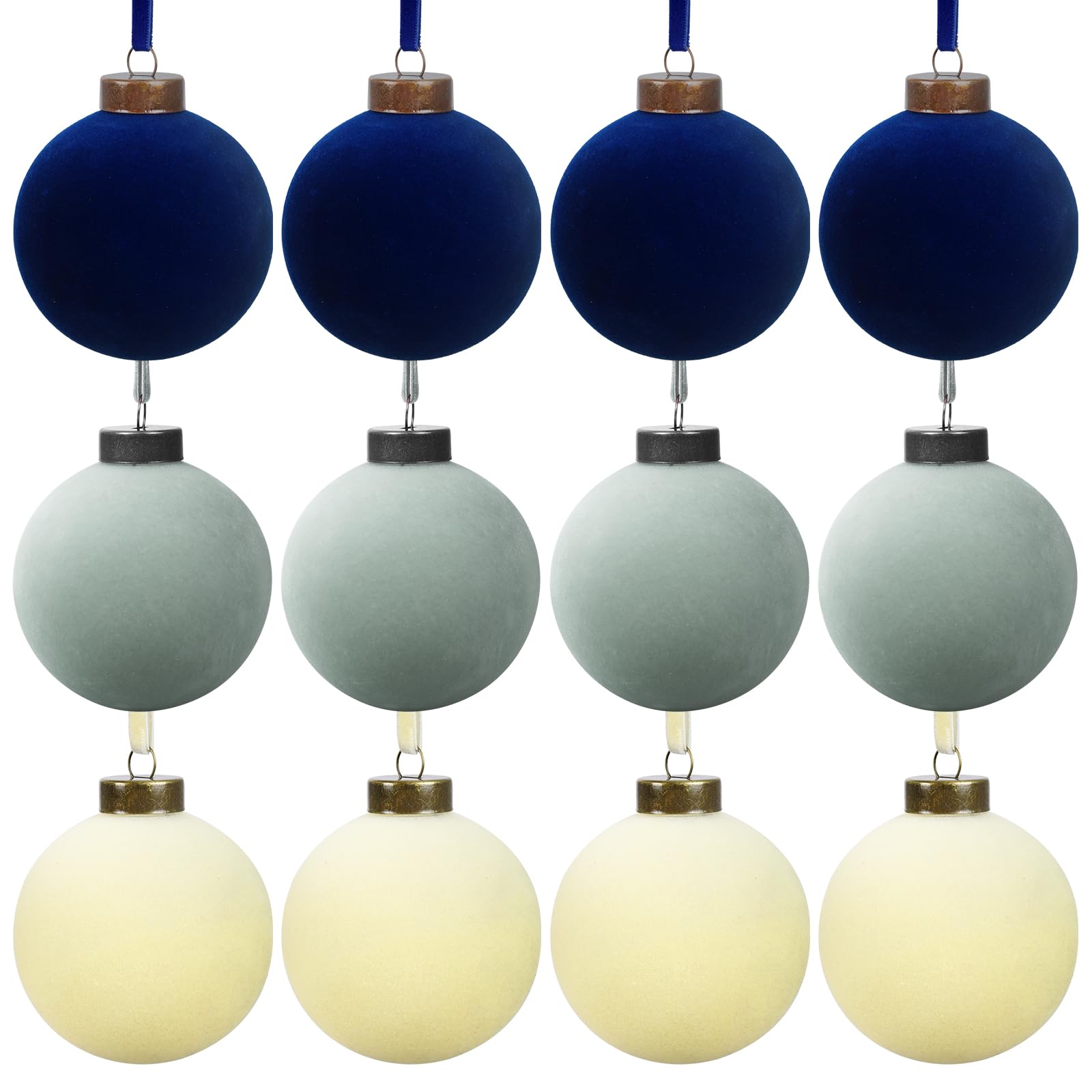 Photo 1 of 12 Pcs Velvet Christmas Balls Bulk Shatterproof Plastic Christmas Tree Decorations for Decorative Hanging Baubles (12, Beige?Haze Blue?Navy Blue, 3.94Inch)