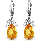 13 Carat 14k Solid White Gold Leverback Earrings Citrine White Topaz