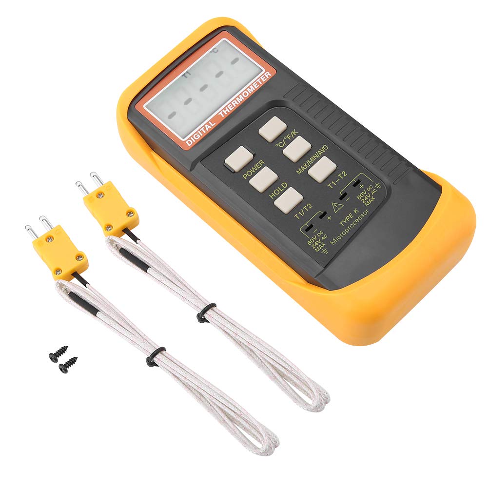 Digital Thermometer Dual Channel, Backlit LCD Display Temperature Tester with Dual K Type Thermocouple Differential Probe for Electronic & Industrial
