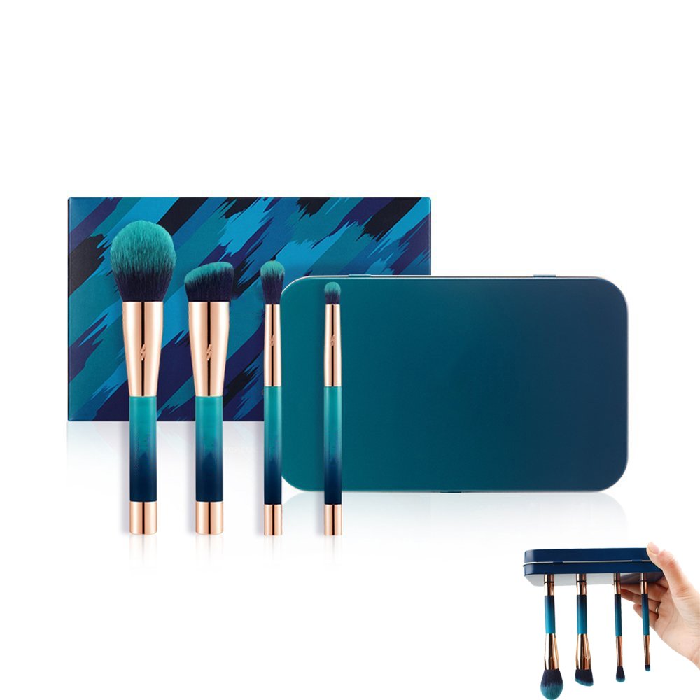 Black Sale Friday Deals Cyber Deals Monday Deals Sales 2018-4 Pieces Tin Box Magnetic Makeup Brushes Professional Cosmetic Brush Sets Perfect Gifts for Women Girls (Blue)