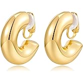 INNERDIVA Gold Chunky Clip On Hoop Earrings - Lightweight Open Hoops Non Pierced Ears Hoops for Women