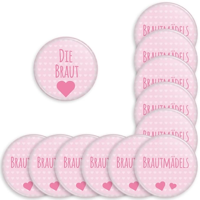 Werbewas 12er Set runde Buttons für feierliche Anlässe - Hochzeit - Junggesellenabschied / JGA Party - Trauung (38mm) Motiv B