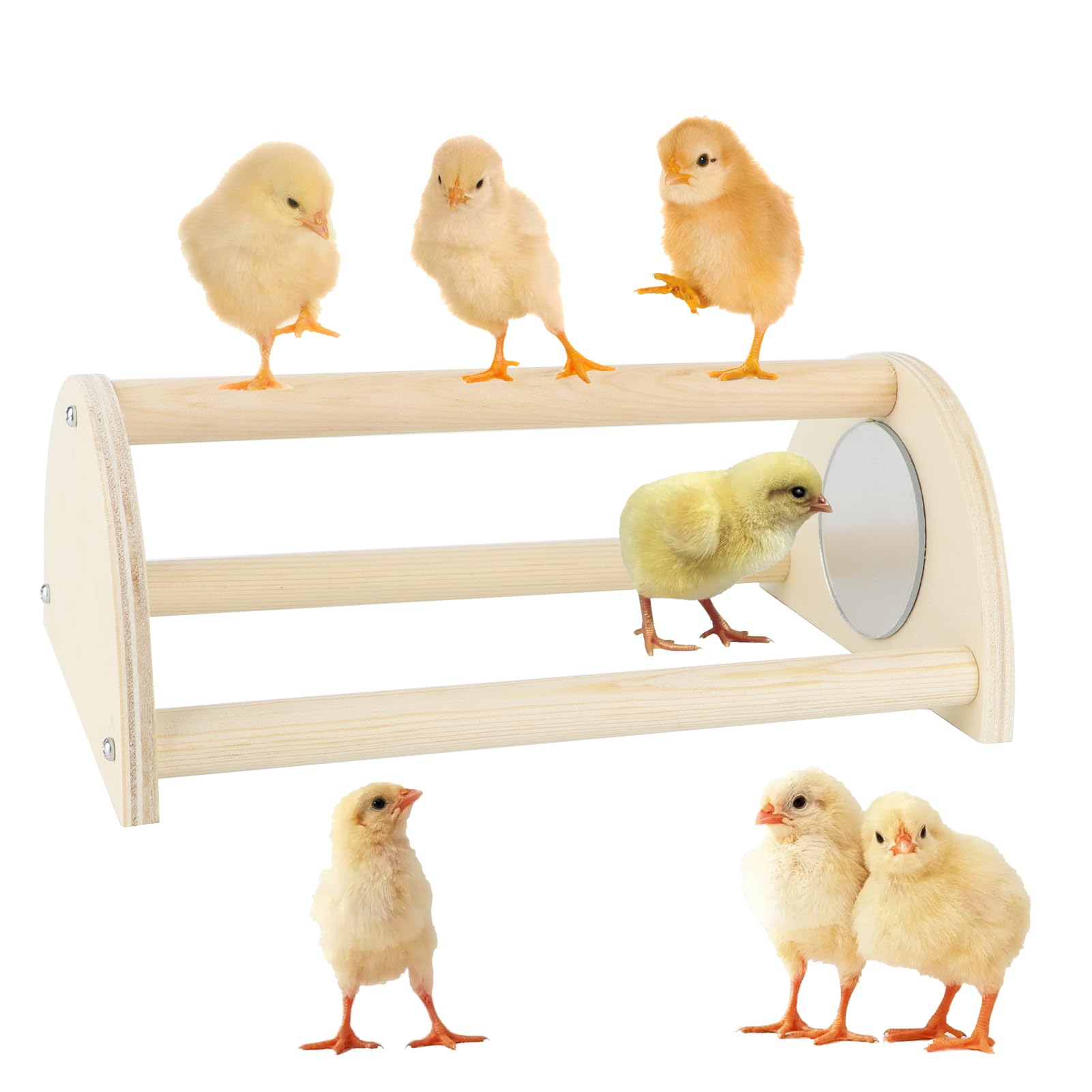 Chicken Perch Wooden Roosting Bar for Coop and Brooder, Wood Training Perch with Mirror for Large Bird Baby Chicks, Parrots, Macaw (Requires Assembling)