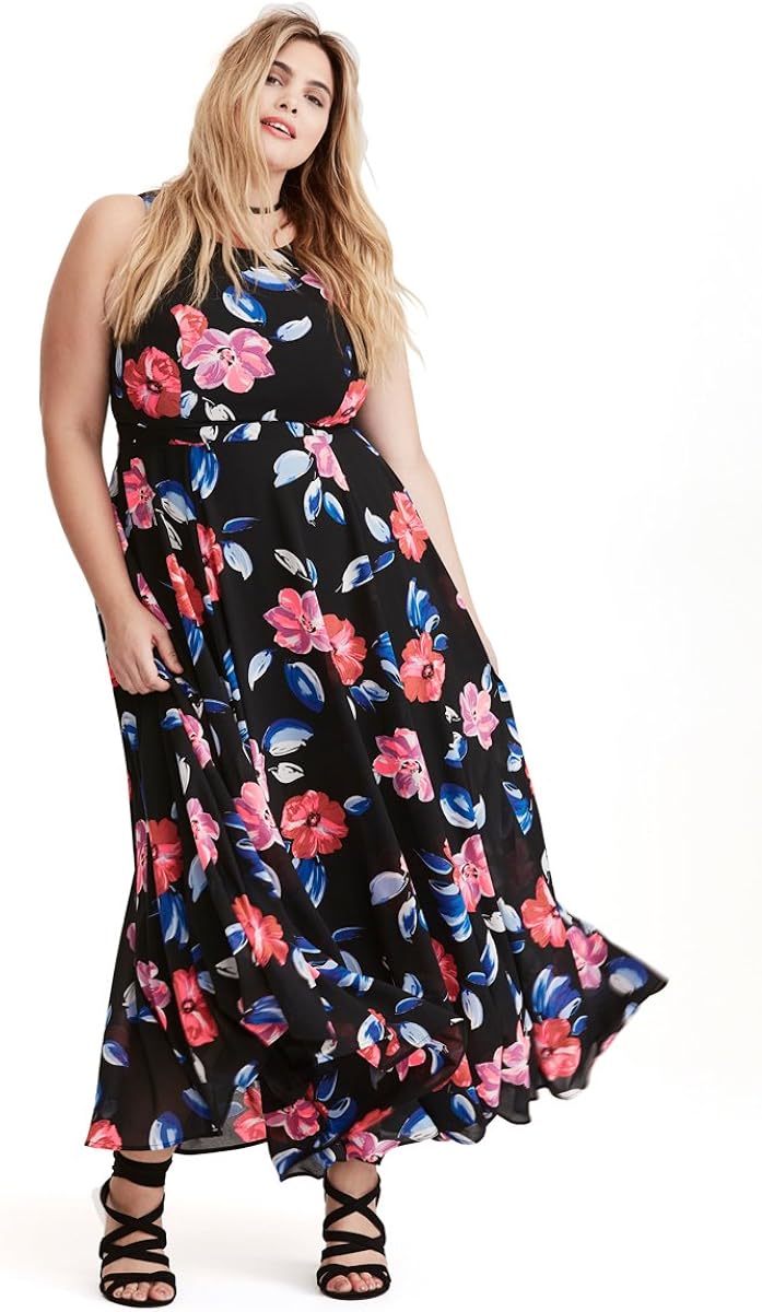 Torrid Floral Print Georgette High Neck Maxi Dress at Amazon Womenâs Clothing store