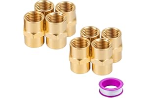 Breezliy 8 Pack Heavy Duty Metals Brass Pipe Fitting Connector Adapter Hex Coupling 1/4" NPT Female x 1/4 Inch NPT Female Air
