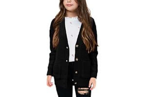 Imily Bela Girls Sweaters Kids Open Front Button Down Knit Cardigans with Pockets