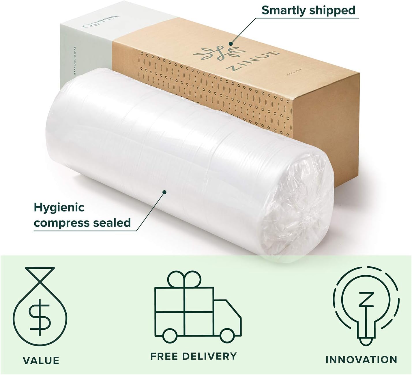 Zinus 12 Inch Green Tea Memory Foam Mattress / CertiPUR-US Certified / Bed-in-a-Box / Pressure Relieving, Queen: Furniture & Decor