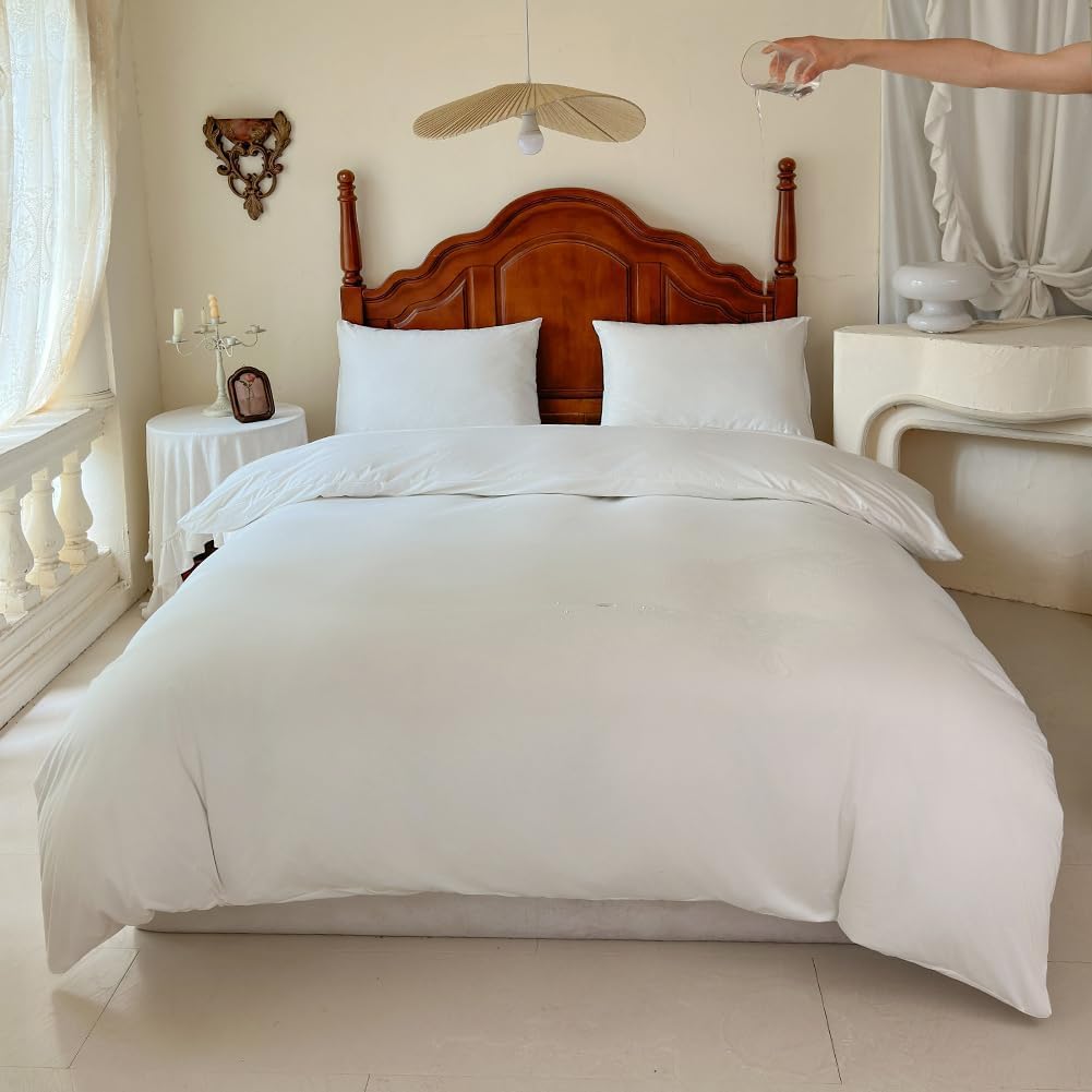 Jersey Waterproof Duvet Quilt Protector Cover Single, Single Side Waterproof Protective Cover, Hypoallergenic Anti Dust Mite Washable Protector with Zip Closure(White, 135 * 200cm)