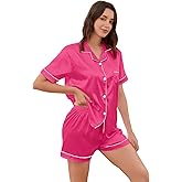 Betusline Women's Satin Pajama Set - Short Sleeve & Shorts Sleepwear, Silky Comfy Soft Pj Lounge Sets,US XS- US XXL