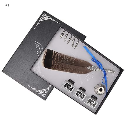 Zerone Vintage Retro Quill Feather Dip Pen Metal Nibs Calligraphy