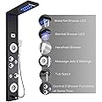 ELLO&ALLO Stainless Steel Shower Panel Tower LED Head Shower Faucet Rain Massage System with Body Jets, Black