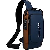 TS WITH TECHSUN Unisex Anti-Theft Sling Bag with USB Port, Water-Resistant Crossbody Chest Backpack for Travel & Work