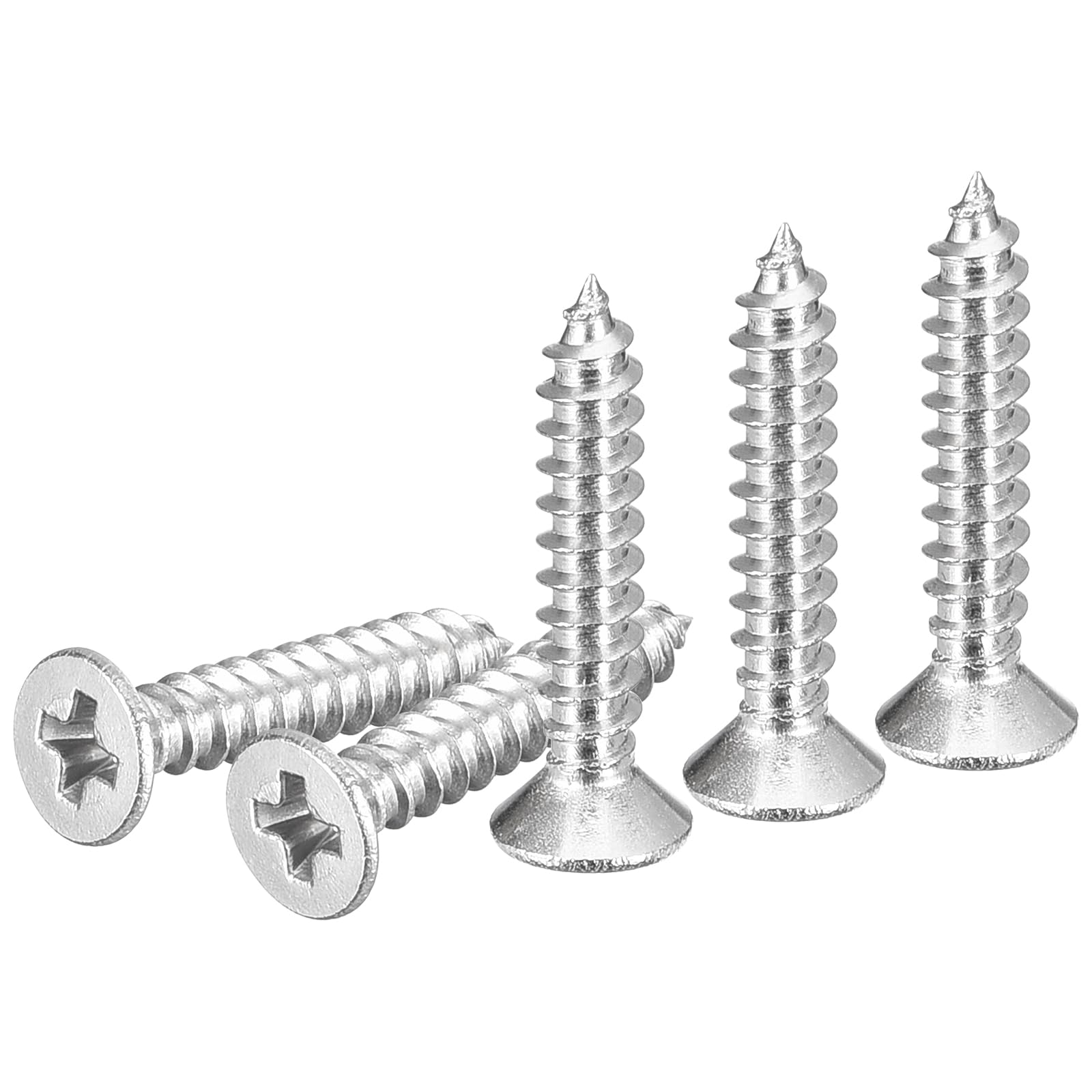 DTGN 100Pcs #4x5/8" Flat Head Wood Screws, 304 Stainless Steel Phillips Self Tapping Screws - Good for Woodworking, Furniture - Silver — image 1