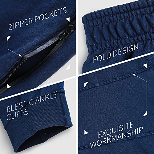 Gerlobal Mens Joggers Pants Active Casual Gym Workout Running Sweatpants With Zipper Pockets Blue,Small