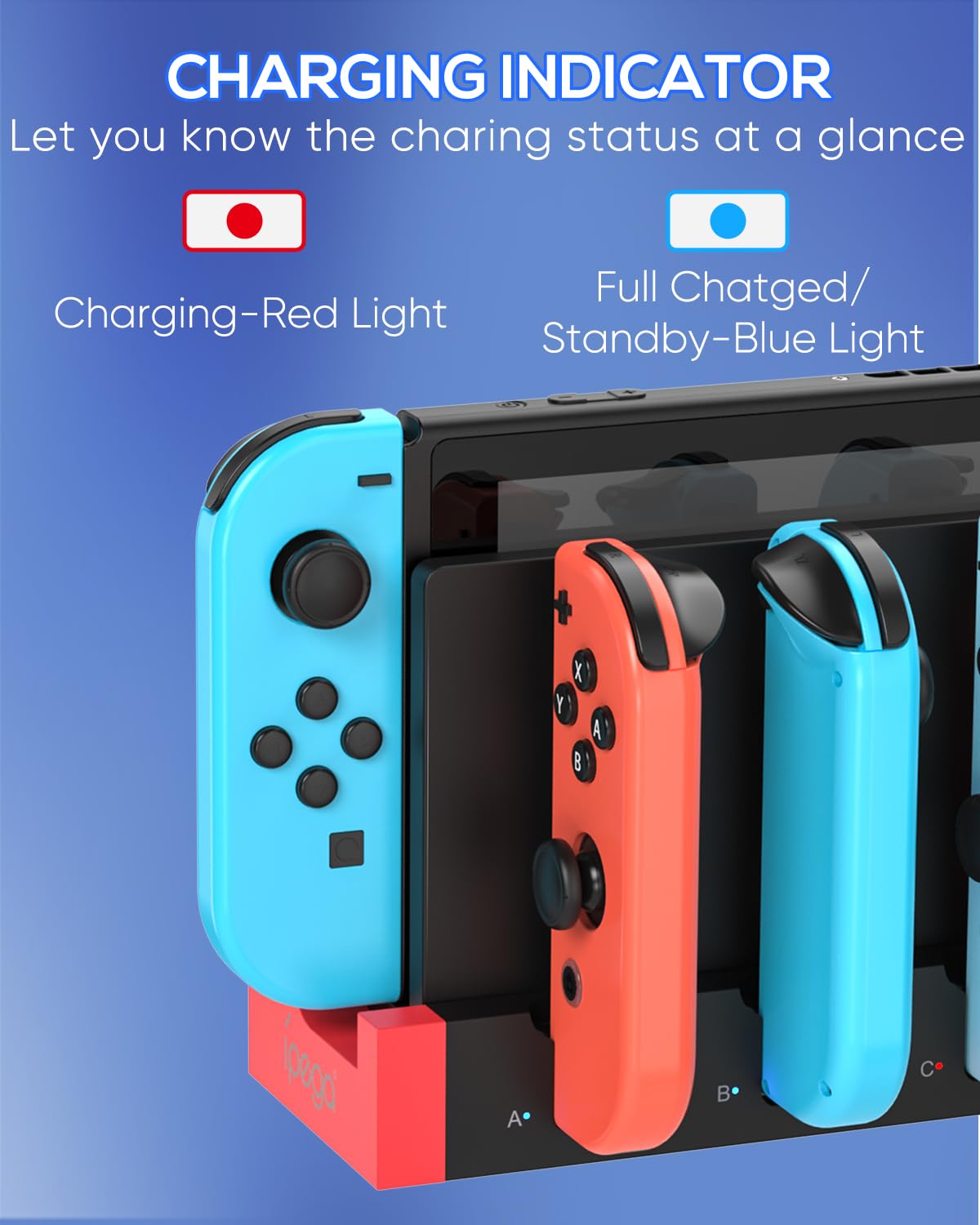 FYOUNG Controller Ladestation für Joy Con kompatibel mit Nintendo Switch & Switch OLED, Switch Ladestation Zubehör für JoyCons mit LED-Anzeige - Schwarz 4