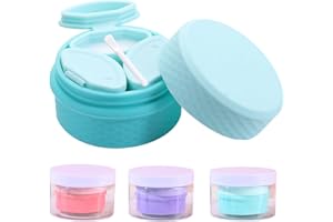 FOVIUPET 3 in 1 Travel Silicone Makeup Containers for Toiletries Shampoo Lotion Refillable Empty Jars with Spoon, Portable Cosmetic Jars for Trinkets Pills, including 3 Dispensers & 1 Protective Box (Blue)