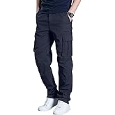 DOWMQ Men's Cargo Pants Casual Workout Joggers Stretch Sweatpants Elastic Drawstring Hiking Tactical Pants with 6 Pockets